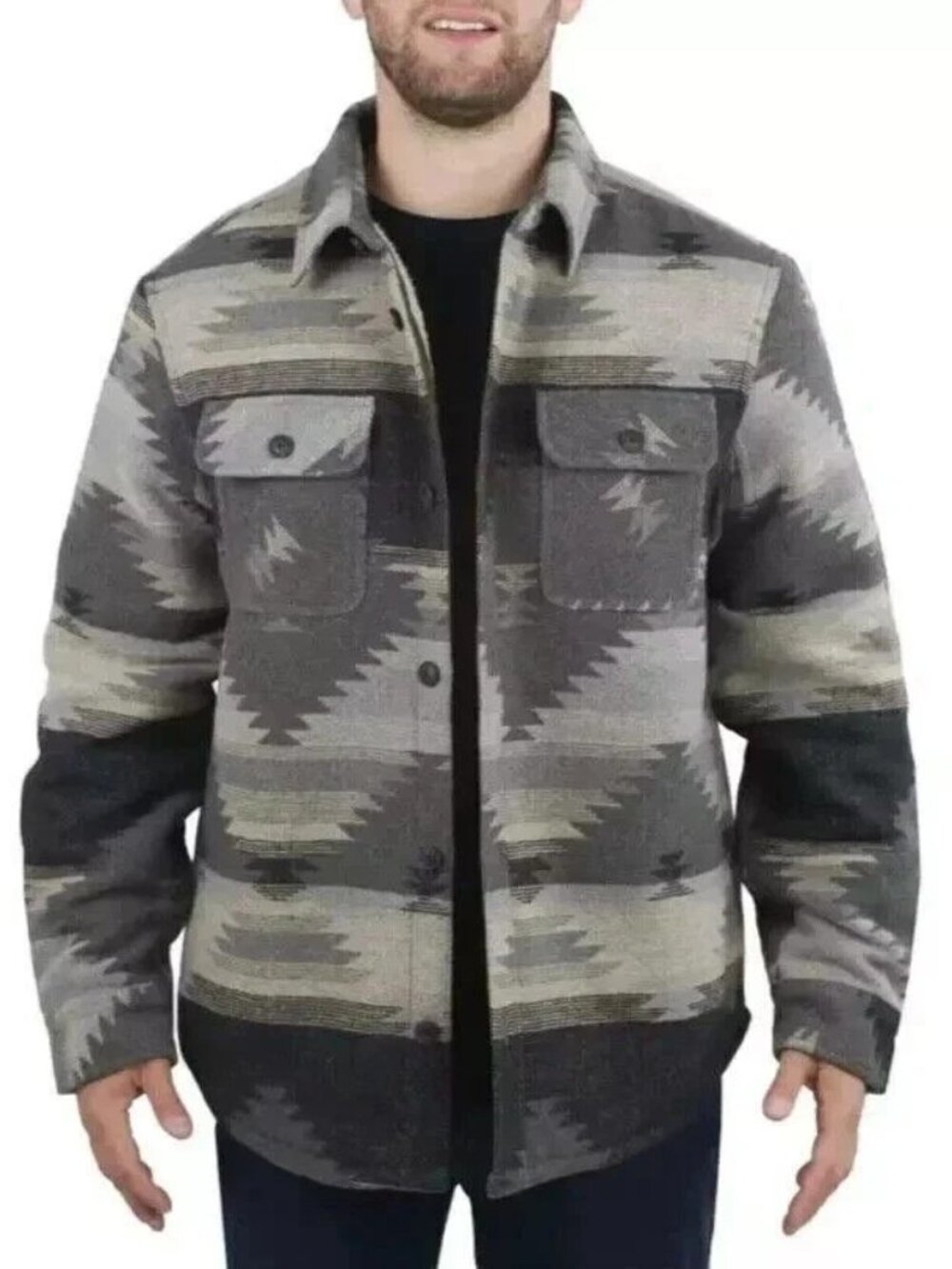 JACHS Men's Size XL Aztec Patterned Wool Blend Sherpa Lined Heavyweight Shacket